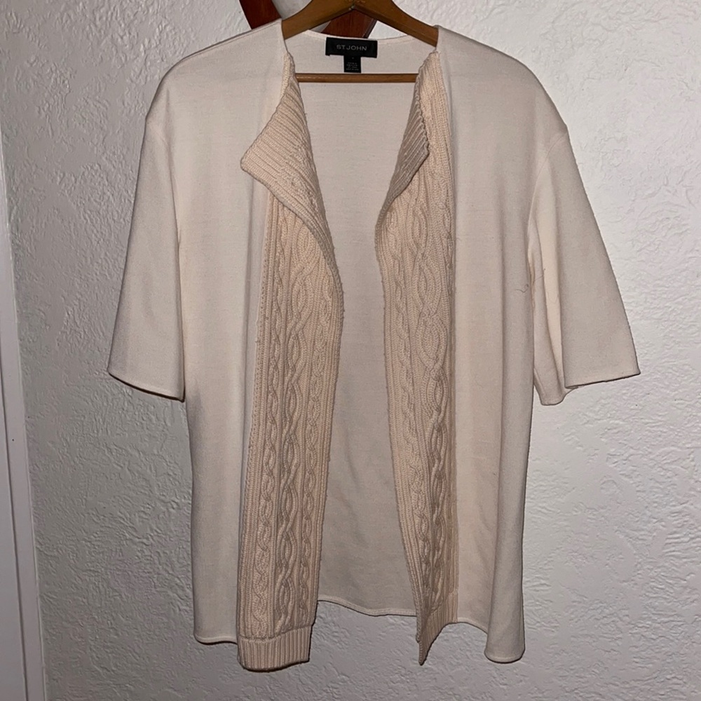 St. John Cream Short-Sleeve Open Cardigan